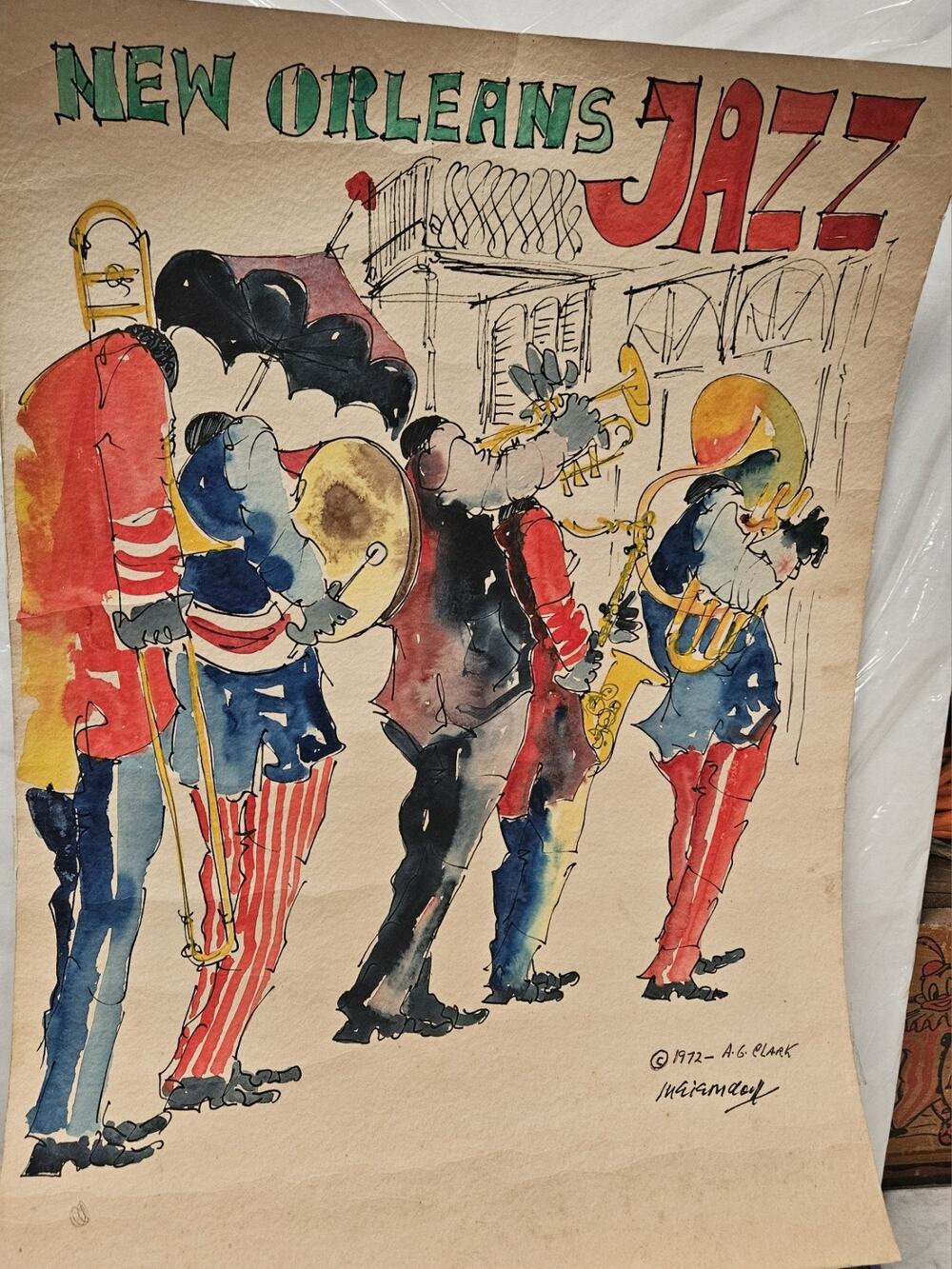 New Orleans Jazz Poster 1972 Signed by A.G. Clark TJG7149
